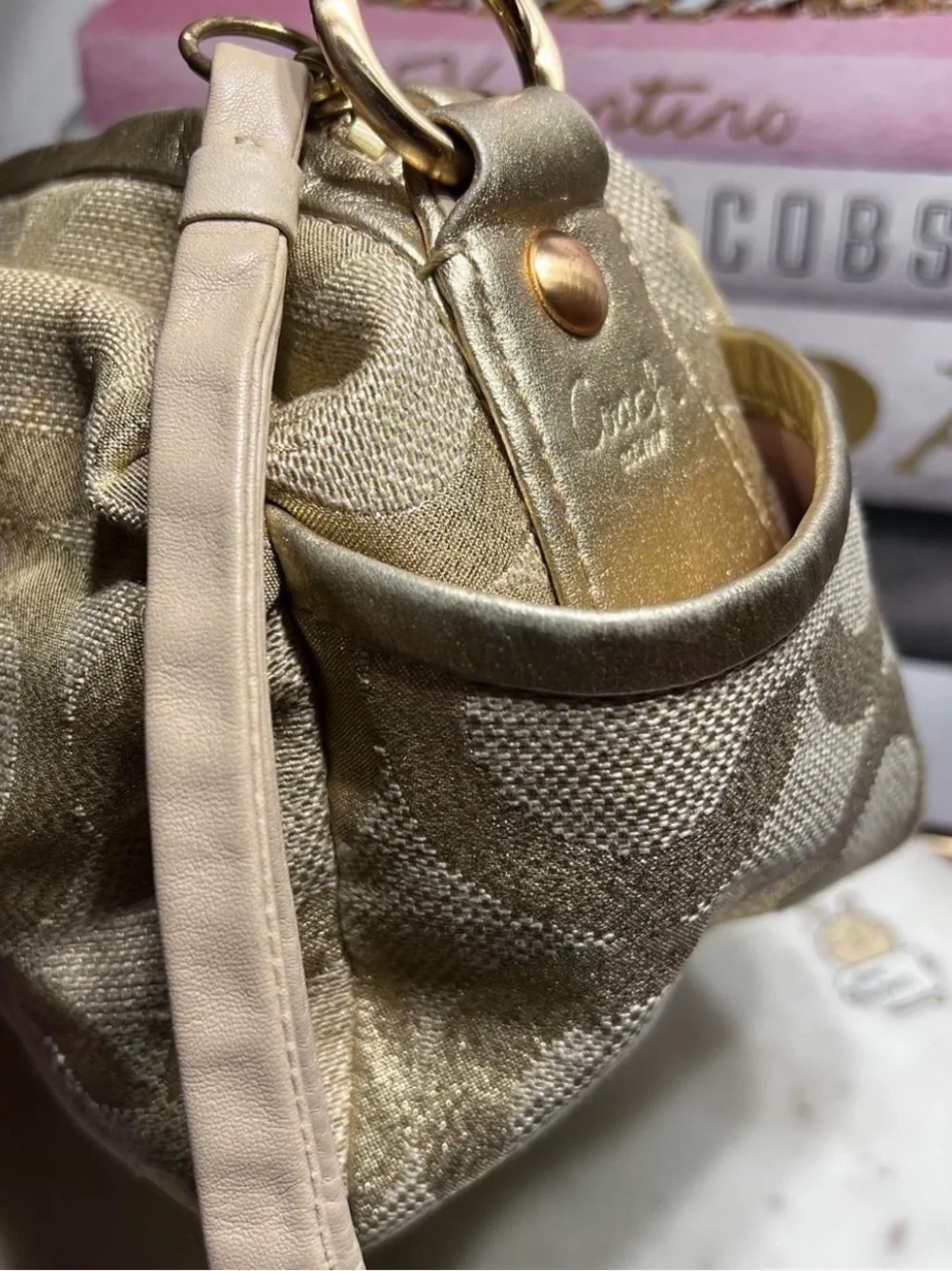 Coach Gold Patterned Women's Shoulder Bag
